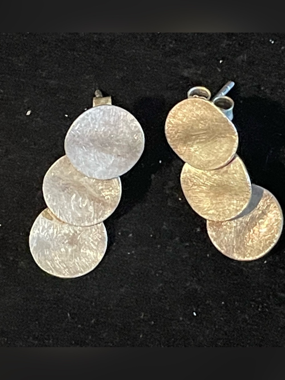 Vintage Sterling Silver Triple Circle Disc Dangle Earrings. 925 Fine Jewelry